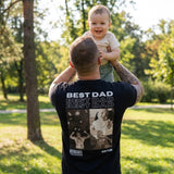 Koszulka Best Dad z nadrukiem zdjec i imieniem - tata z dzieckiem w parku - Koval Customs. Polska produkcja, wysoka jakosc, personalizowana