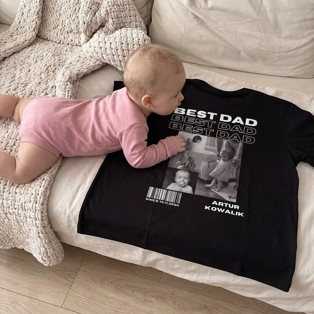 Koszulka Best Dad z nadrukiem zdjec rodzinnych i imieniem Artur - Koval Customs. Polska produkcja, wysoka jakosc, personalizowana
