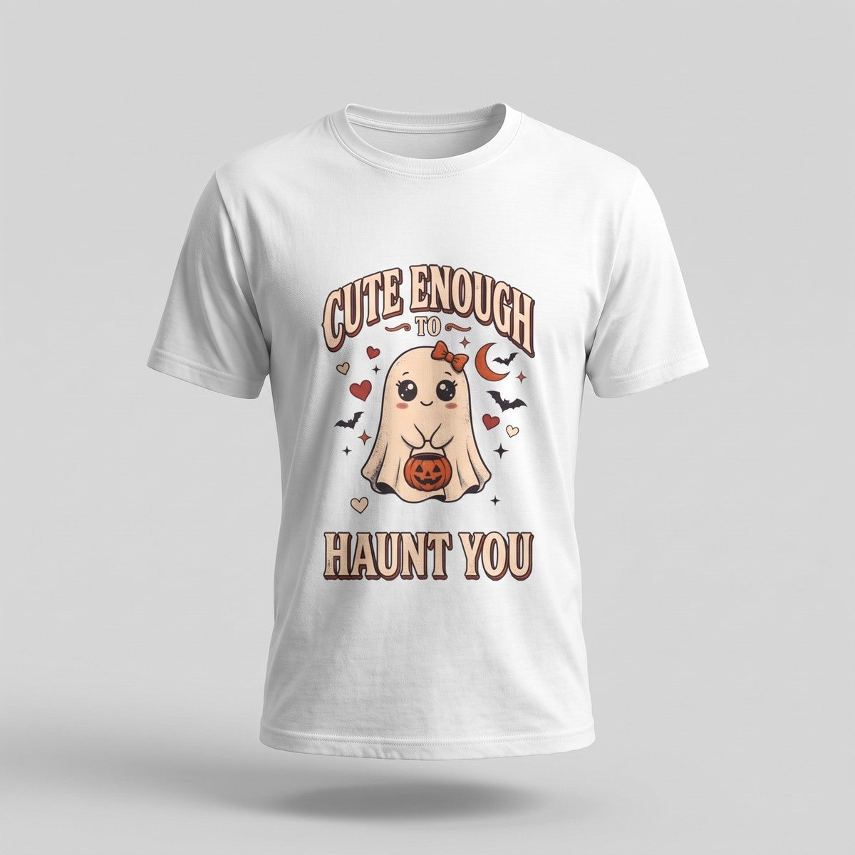 White Cute Enough To Haunt You t-shirt, vintage Halloween front print