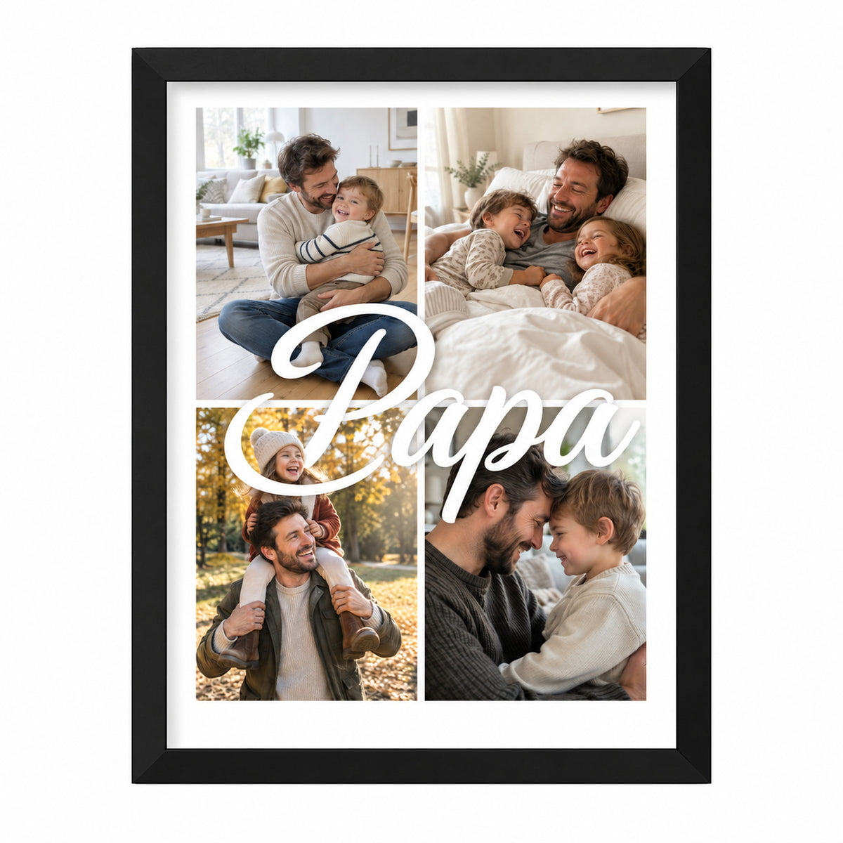 [DE] Personalisierte Fotocollage mit vier Fotos und weißem Schriftzug Papa.