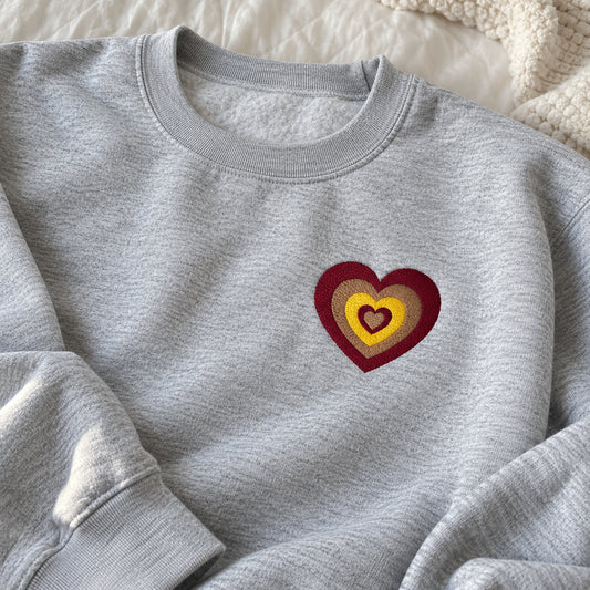 [US] Colorful Heart Matching Couple Sweatshirts - gray crewneck sweatshirt laid on a bed