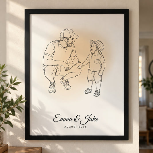 [US] Custom Line Art Poster From Your Photo - framed poster in a cozy living room