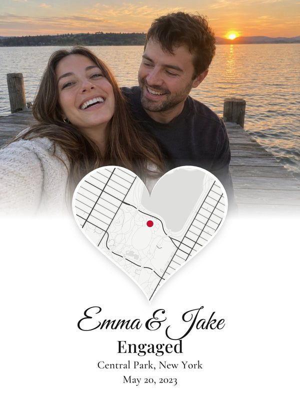 [US] Your Photo and Map in a Heart - personalized poster design