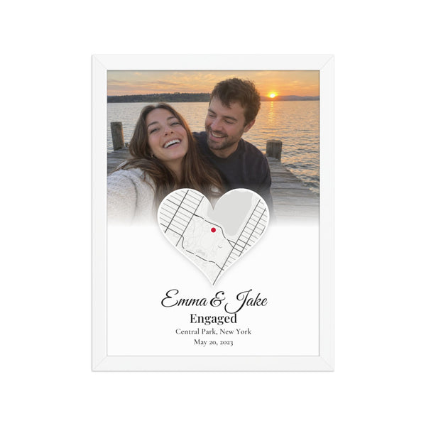 [US] Your Photo and Map in a Heart - poster in a white frame