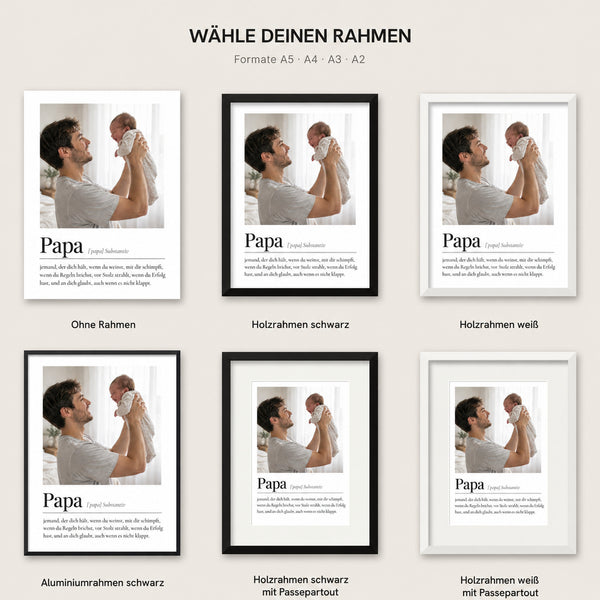 [DE] Personalisiertes Definitionsposter Papa mit Foto und deutscher Definition.
