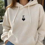 [US] Initial With Heart Embroidered Sweatshirt - cream hoodie worn at home