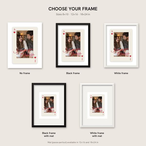 [US] Playing Card With Your Message - frame options: no frame, black, white, with mat