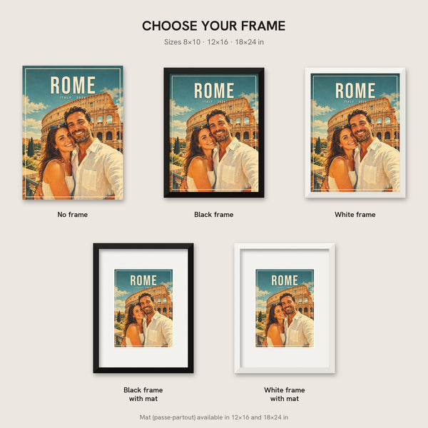 [US] Vintage Travel Poster From Your Photo - frame options: no frame, black, white, with mat