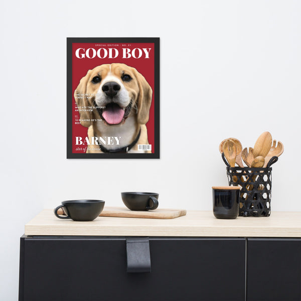 [US] Your Pet on a Magazine Cover - framed poster on a dresser