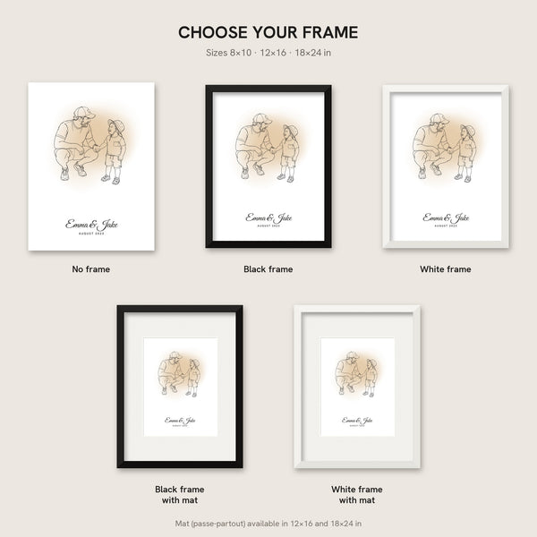 [US] Line Art From Your Photo With Watercolor - frame options: no frame, black, white, with mat