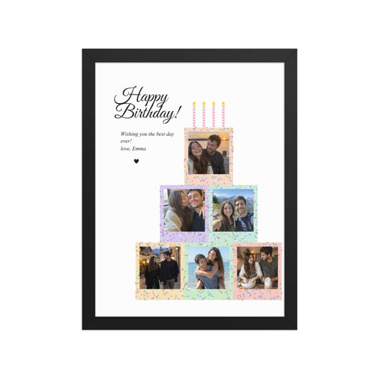 [US] Birthday Cake Photo Collage - poster in a black frame