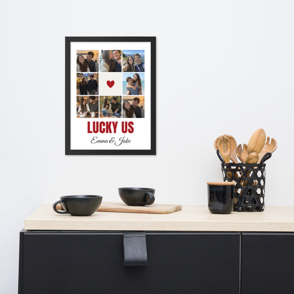 [US] Lucky Us — Photo Collage Poster - framed poster on a dresser