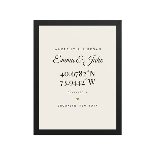 [US] Where It All Began — Coordinates Poster - poster in a black frame