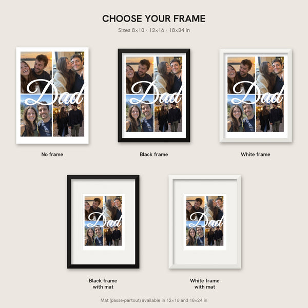 [US] 4 Photo Collage With a Word - frame options: no frame, black, white, with mat