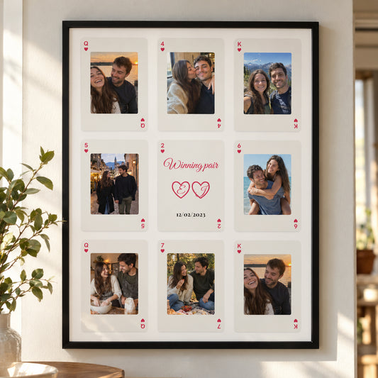 [US] Winning Pair Playing Card Photo Collage Poster - framed poster in a cozy living room