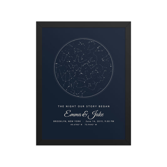 [US] Star Map — The Night Sky of Your Date - poster in a black frame