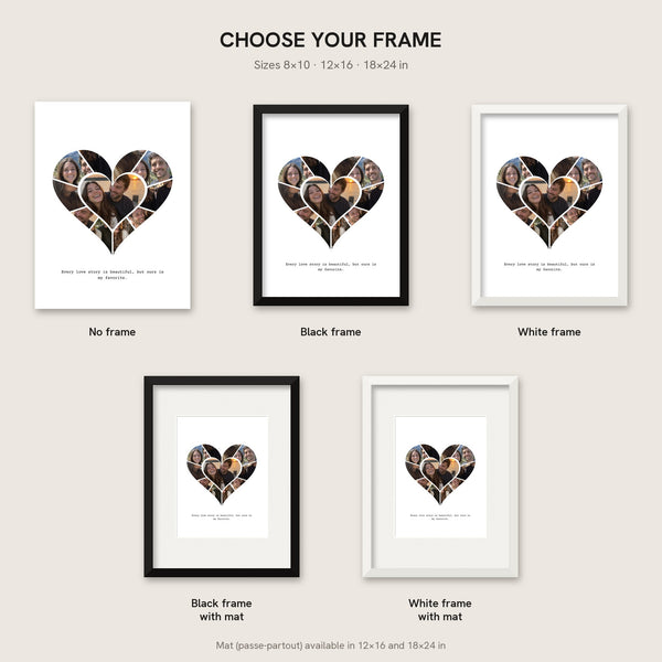 [US] Heart Photo Collage - frame options: no frame, black, white, with mat