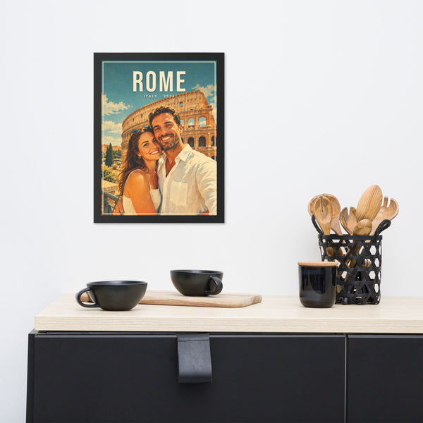 [US] Vintage Travel Poster From Your Photo - framed poster on a dresser