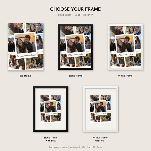 [US] Polaroid Collage With Your Message - frame options: no frame, black, white, with mat