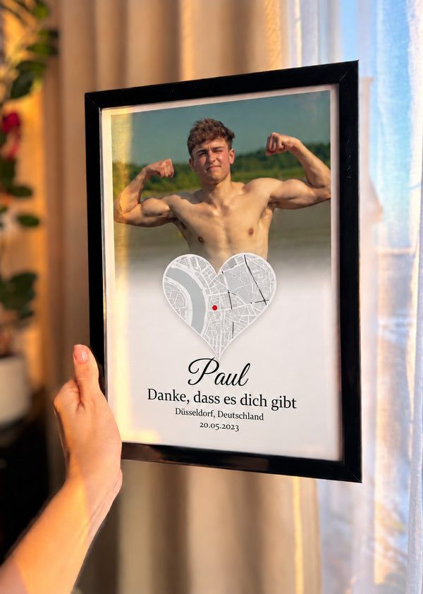 [DE] Personalisiertes Fotoposter für Paul mit Herzkarte von Düsseldorf.