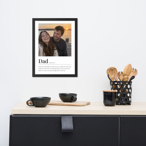 [US] Definition Poster With Photo - framed poster on a dresser