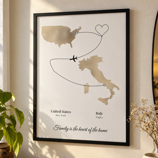 [US] Two Countries, One Story Map Poster - framed poster in a cozy living room
