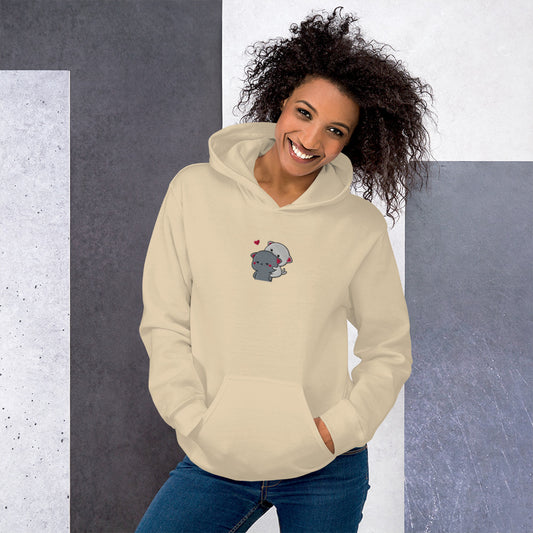 [US] Cute Playing Cats embroidered hoodie, sand