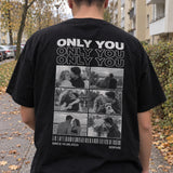 [DE] Schwarzes T-Shirt mit Fotocollage und dem Namen Sophie.