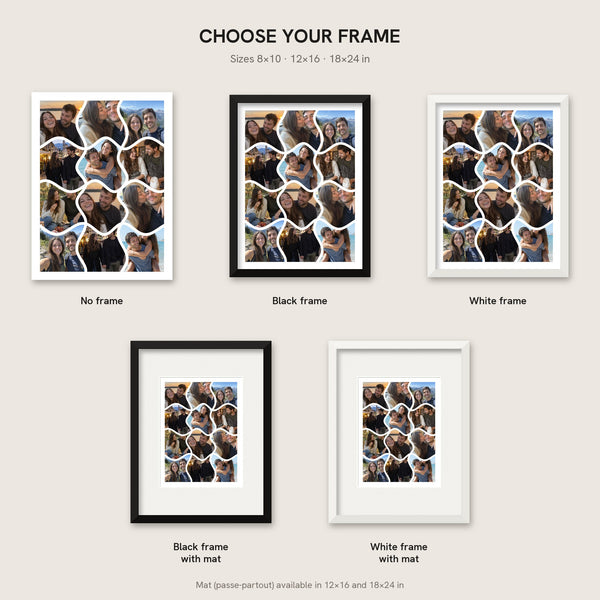 [US] 12 Photo Collage in Waves - frame options: no frame, black, white, with mat