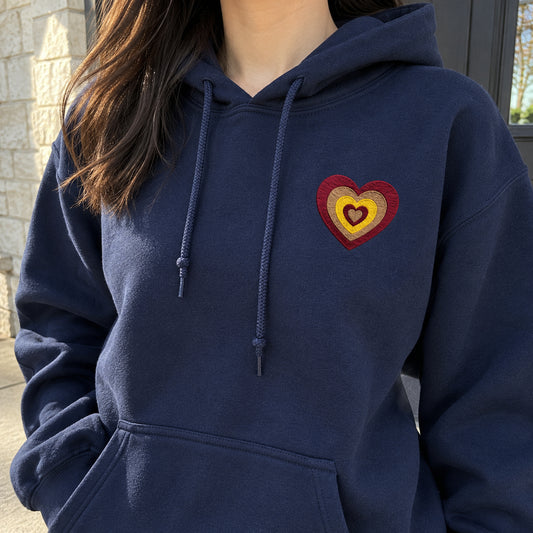 [US] Colorful Heart Matching Couple Sweatshirts - navy hoodie worn at home