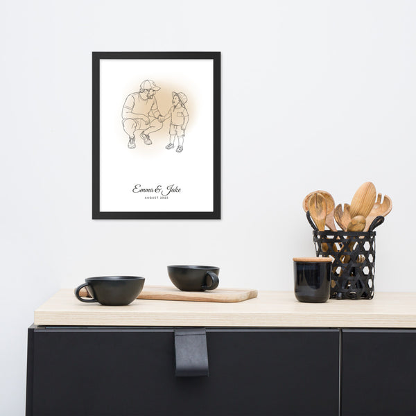 [US] Line Art From Your Photo With Watercolor - framed poster on a dresser