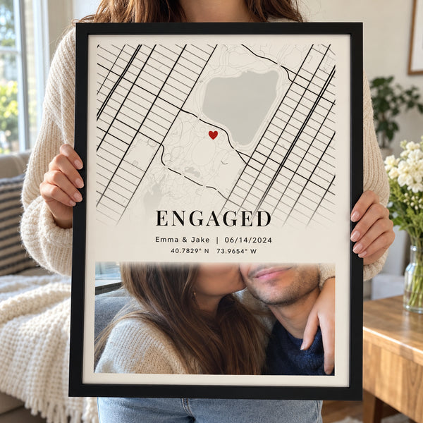 [US] Custom City Map Poster With Photo - framed poster held in hands