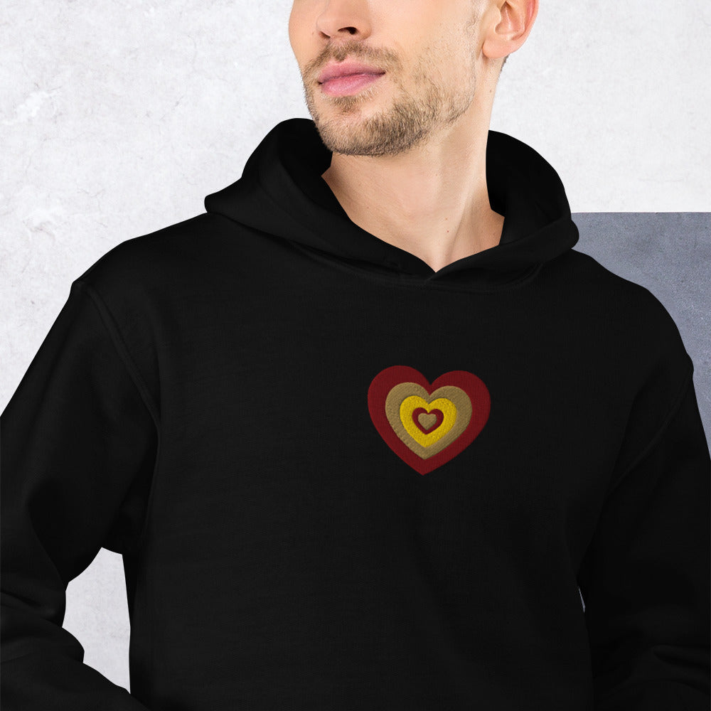 [US] Colorful Heart embroidered hoodie, black