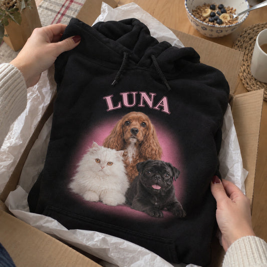 [DE] Kleidung mit Haustiercollage und dem Namen LUNA.