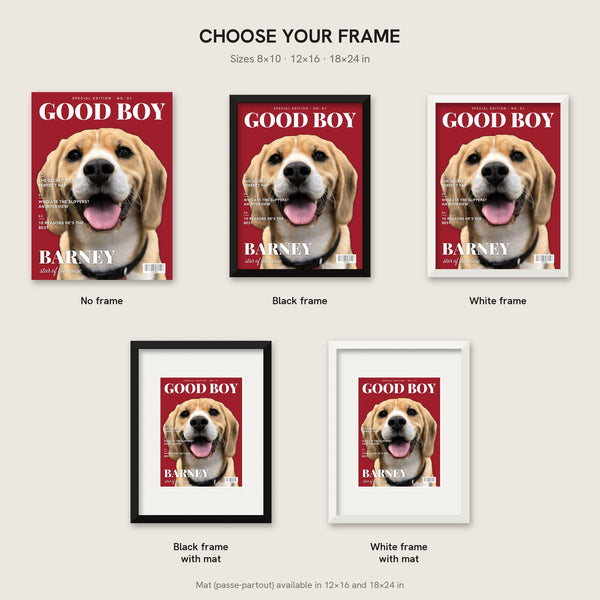[US] Your Pet on a Magazine Cover - frame options: no frame, black, white, with mat