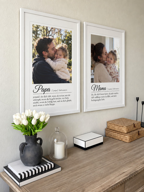 [DE] Personalisierte Definitionsposter Papa und Mama mit Familienfotos.