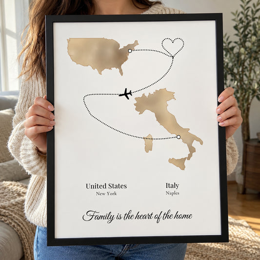 [US] Two Countries, One Story Map Poster - framed poster held in hands