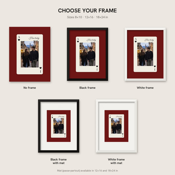 [US] Ace of Hearts — Your Photo on a Card - frame options: no frame, black, white, with mat