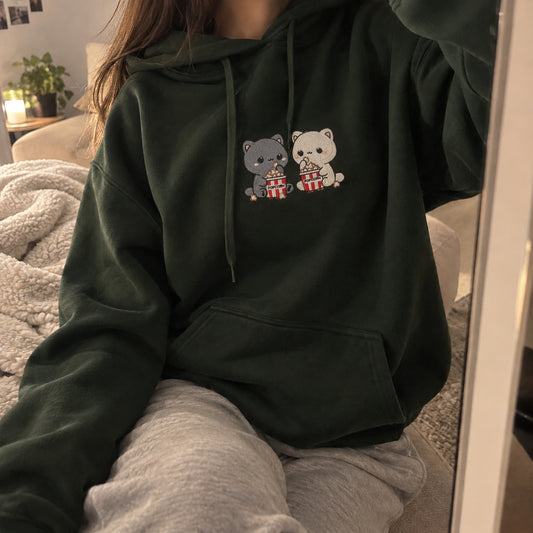 Koty z Popcornem – Haftowana Bluza (Kawaii) – Koval Customs