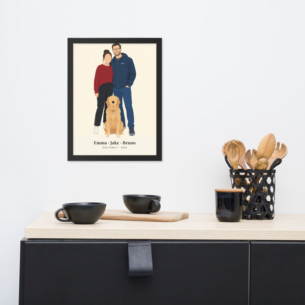 [US] Minimalist Family Portrait - framed poster on a dresser
