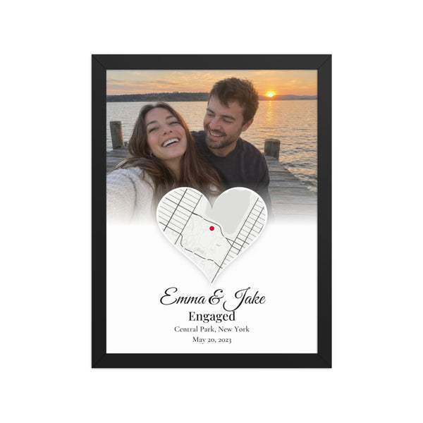 [US] Your Photo and Map in a Heart - poster in a black frame