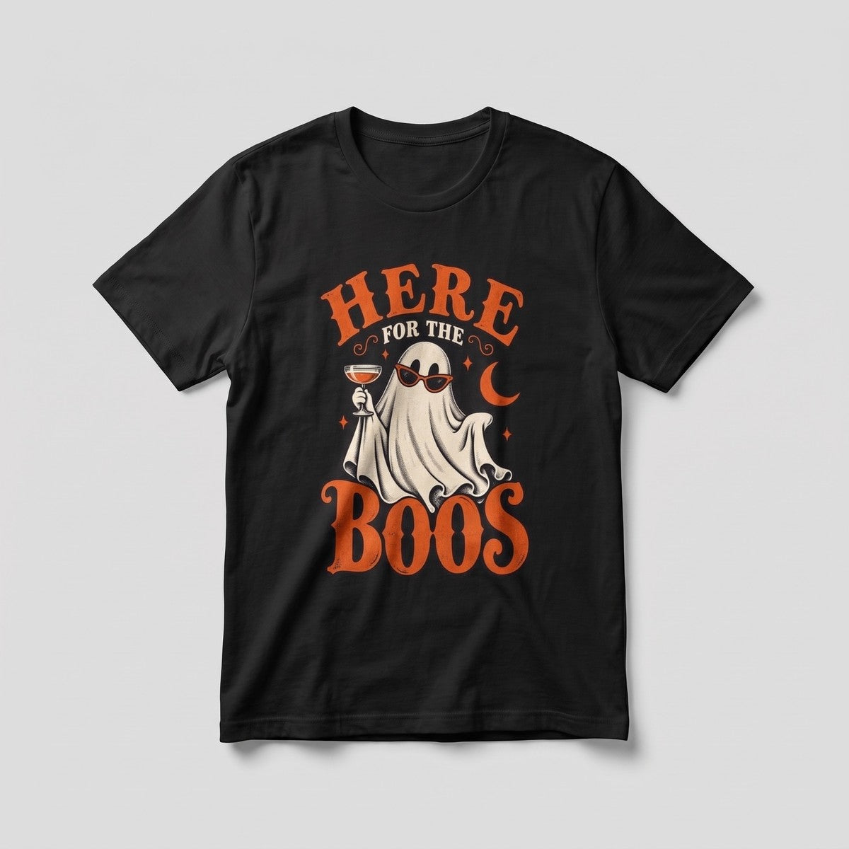 Black Here For The Boos t-shirt, vintage Halloween front print