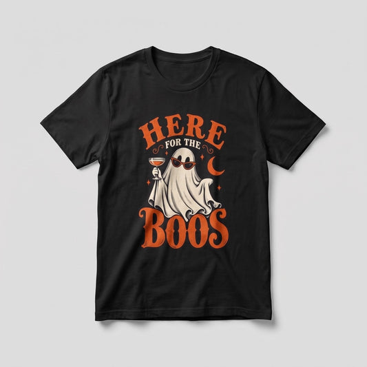 Black Here For The Boos t-shirt, vintage Halloween front print