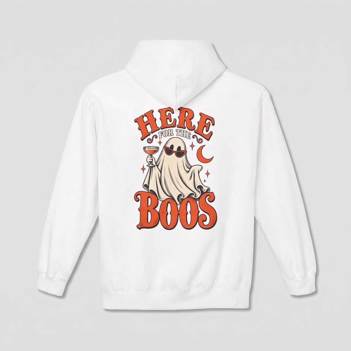 White Here For The Boos hoodie, vintage Halloween back print