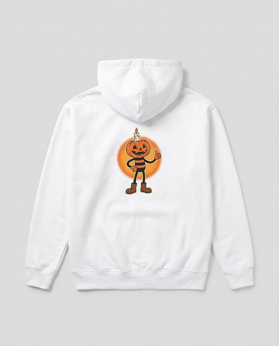 White Pumpkin Candle Head hoodie, vintage Halloween back print