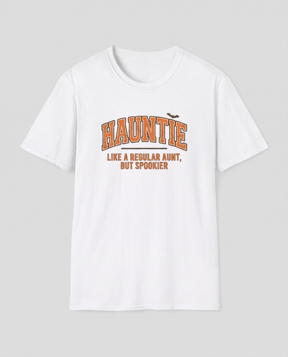 White Hauntie t-shirt, vintage Halloween front print