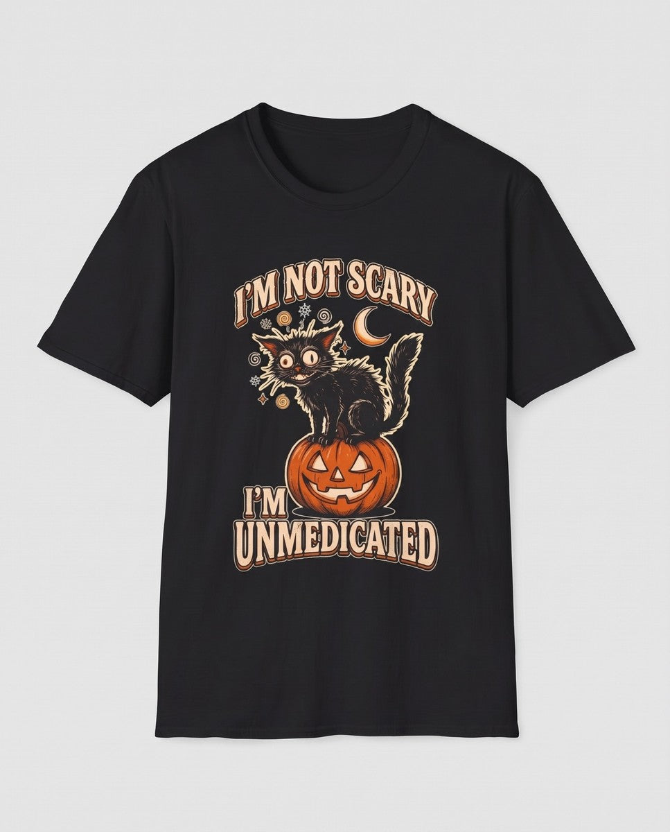 Black I'm Not Scary I'm Unmedicated t-shirt, vintage Halloween front print