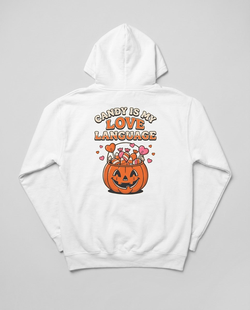 White Candy Is My Love Language hoodie, vintage Halloween back print
