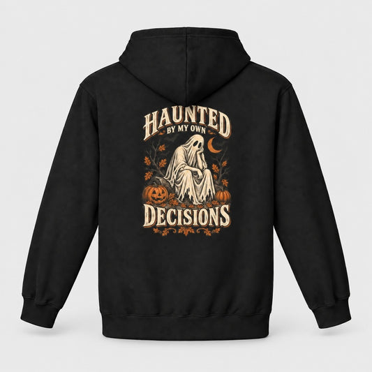 Black Haunted By My Own Decisions hoodie, vintage ghost Halloween back print