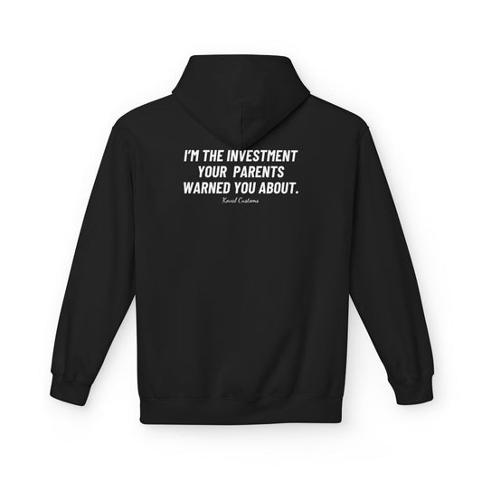 Black I'm The Investment Your Parents Warned You About hoodie, back print